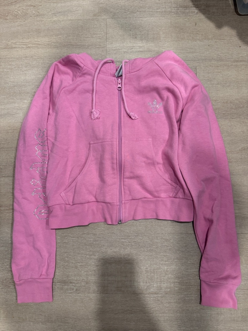 adidas Pink Zip-Up Hoodie Cropped Sweatshirt